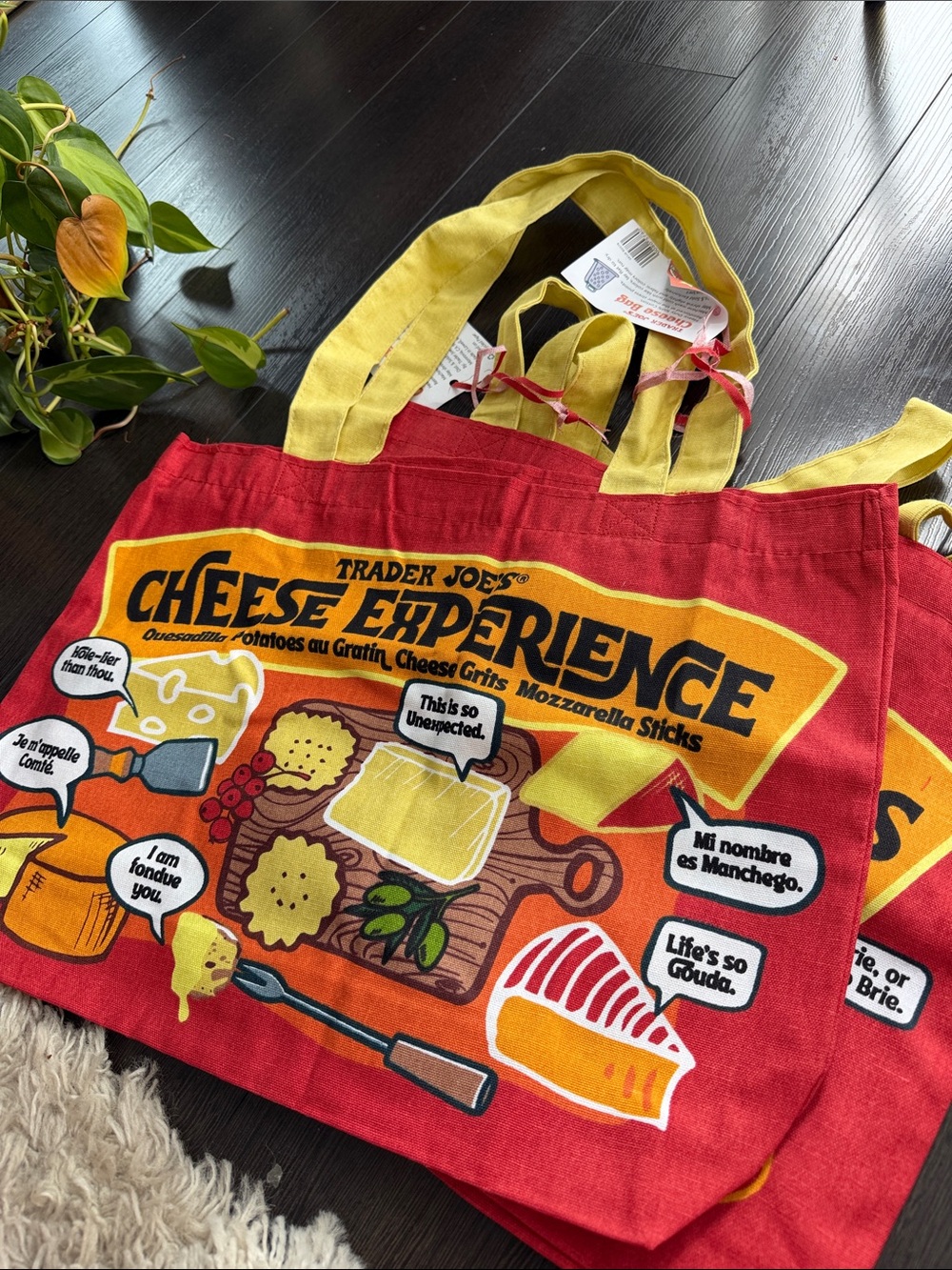 Trader Joe’s Cheese Experience Red Tote Bag with Yellow Handles